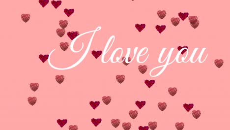 i love you text with hearts on pink background