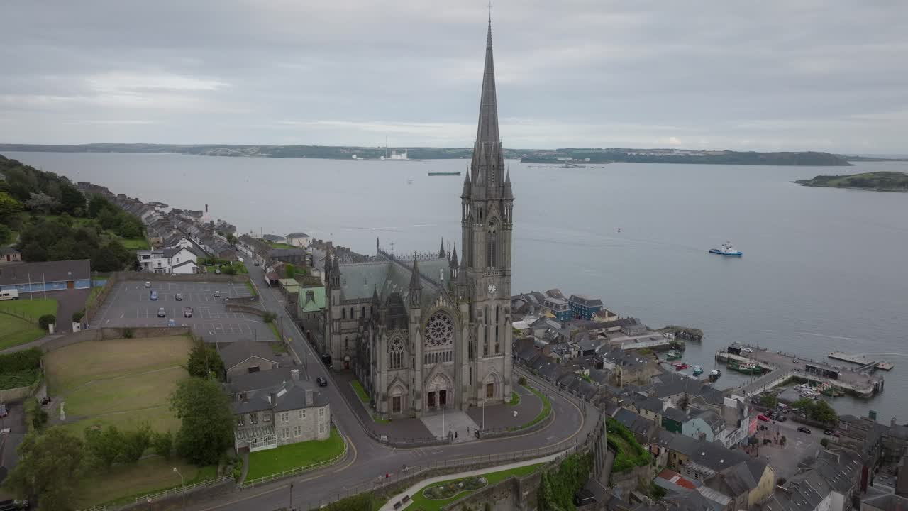 St Colman&rsquo;s Cathedral Cobh Aerial View Slow Rotation Around