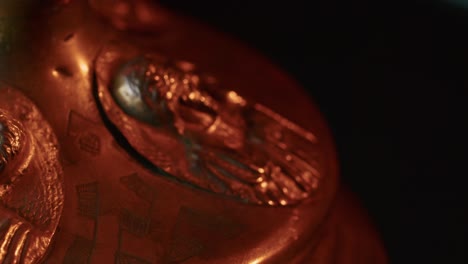 copper bowl for the christian rite. found during excavations. vintage jewelry. religion. close-up