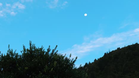 신비로운 황혼: 달이 해가 지는 하늘을 장식합니다. 매혹적인 스 영상으로