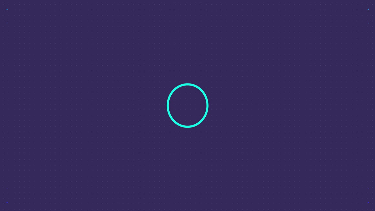 animación de puntos y círculos azules sobre un fondo púrpura.