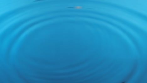 splash. round rain drops falling on smooth blue surface of water. round transparent drop of water