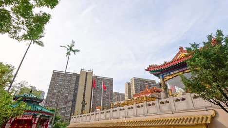 temple and urban skyline in hong kong