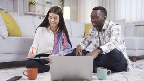 multiethnic colleagues working from home, running business in teamwork.