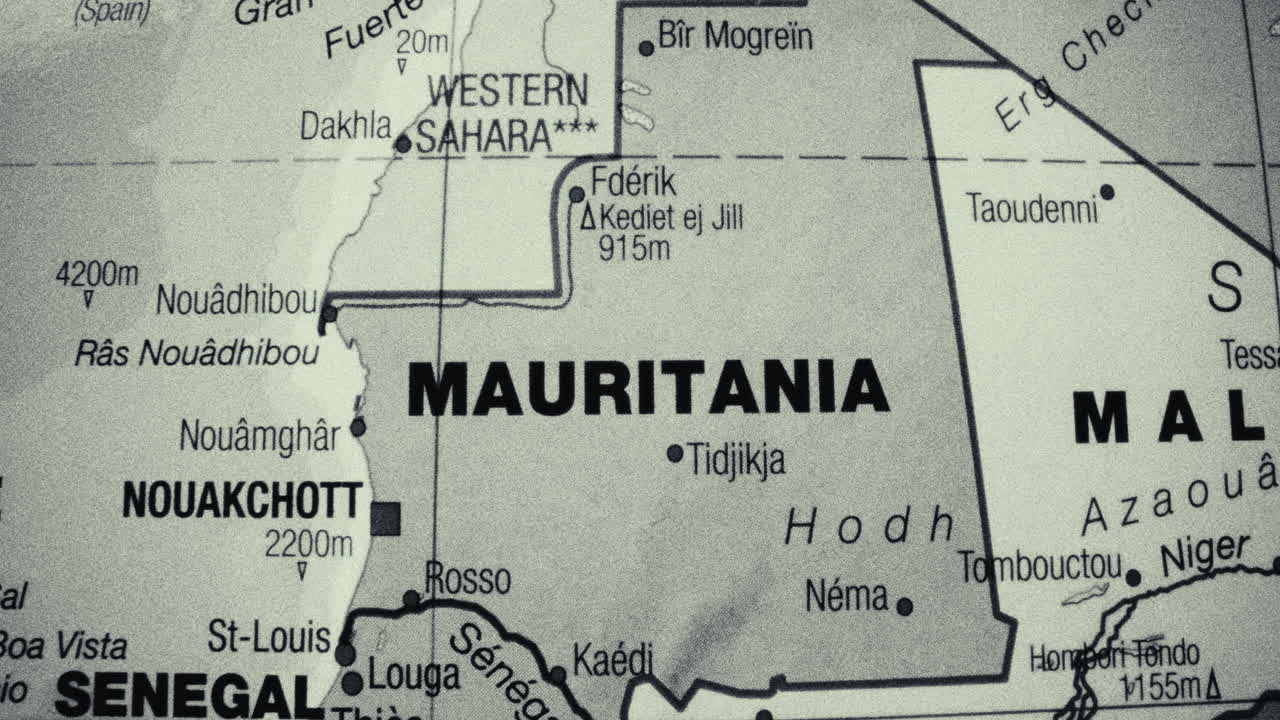 Map of Mauritania and Surrounding Countries in Africa