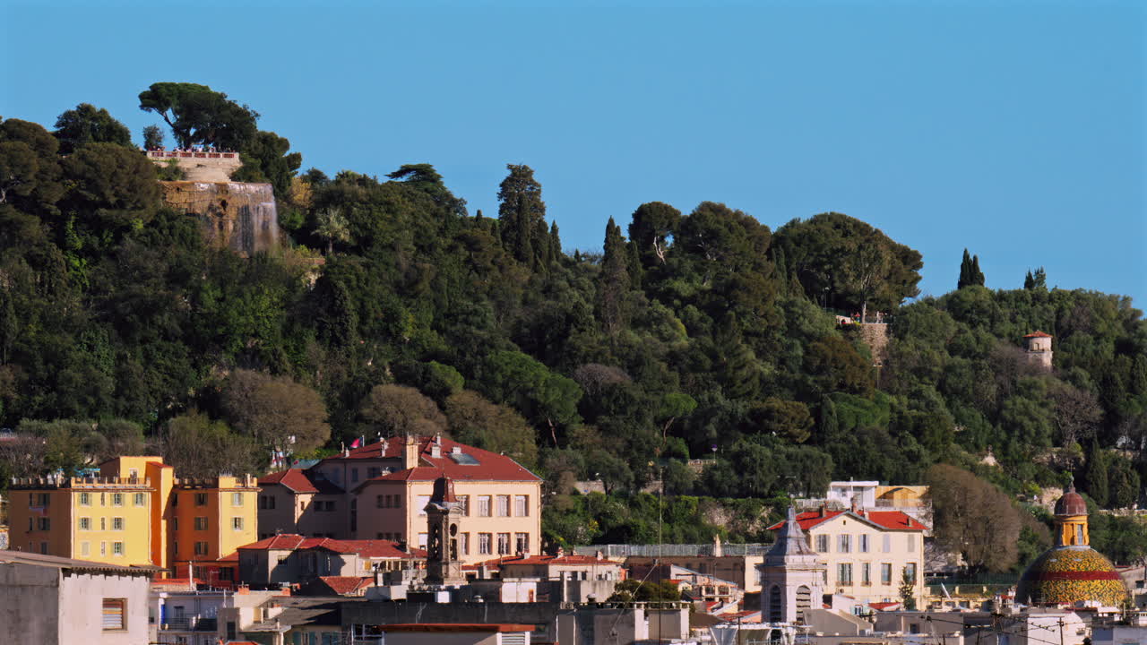 View of the buildings on Nice, France with the mountains on the background