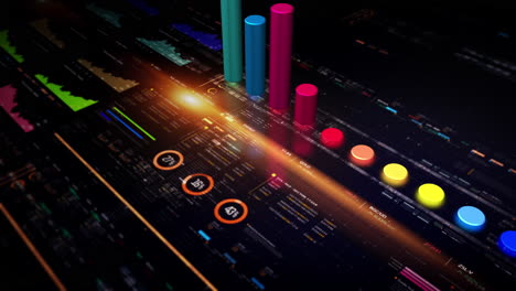 Business-Börse,-Handel,-Infografik-Mit-Animierten-Grafiken,-Diagrammen-Und-Datenzahlen-Insight-Analyse,-Die-Auf-Dem-Monitorbildschirm-Für-Business-Meeting-Mock-up-Themen-Angezeigt-Werden