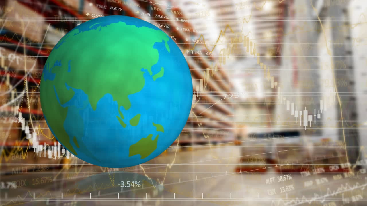 анимация глобуса и обработка финансовых данных через склад