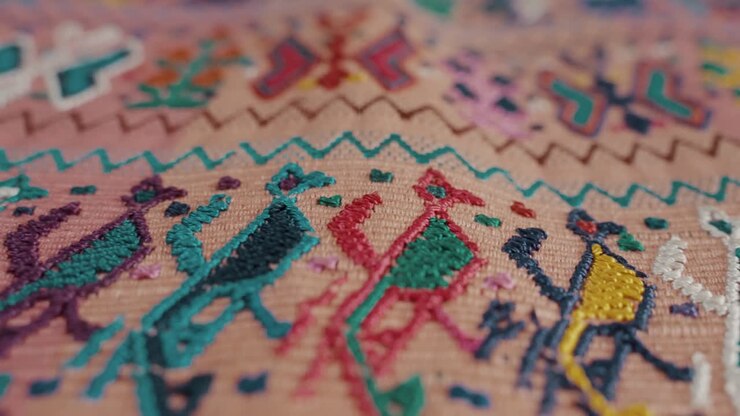 Colorful Mayan Textile in closeup