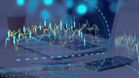 Animación-Del-Procesamiento-De-Datos-Financieros-En-Un-Globo-Terráqueo-Y-Una-Computadora-Portátil