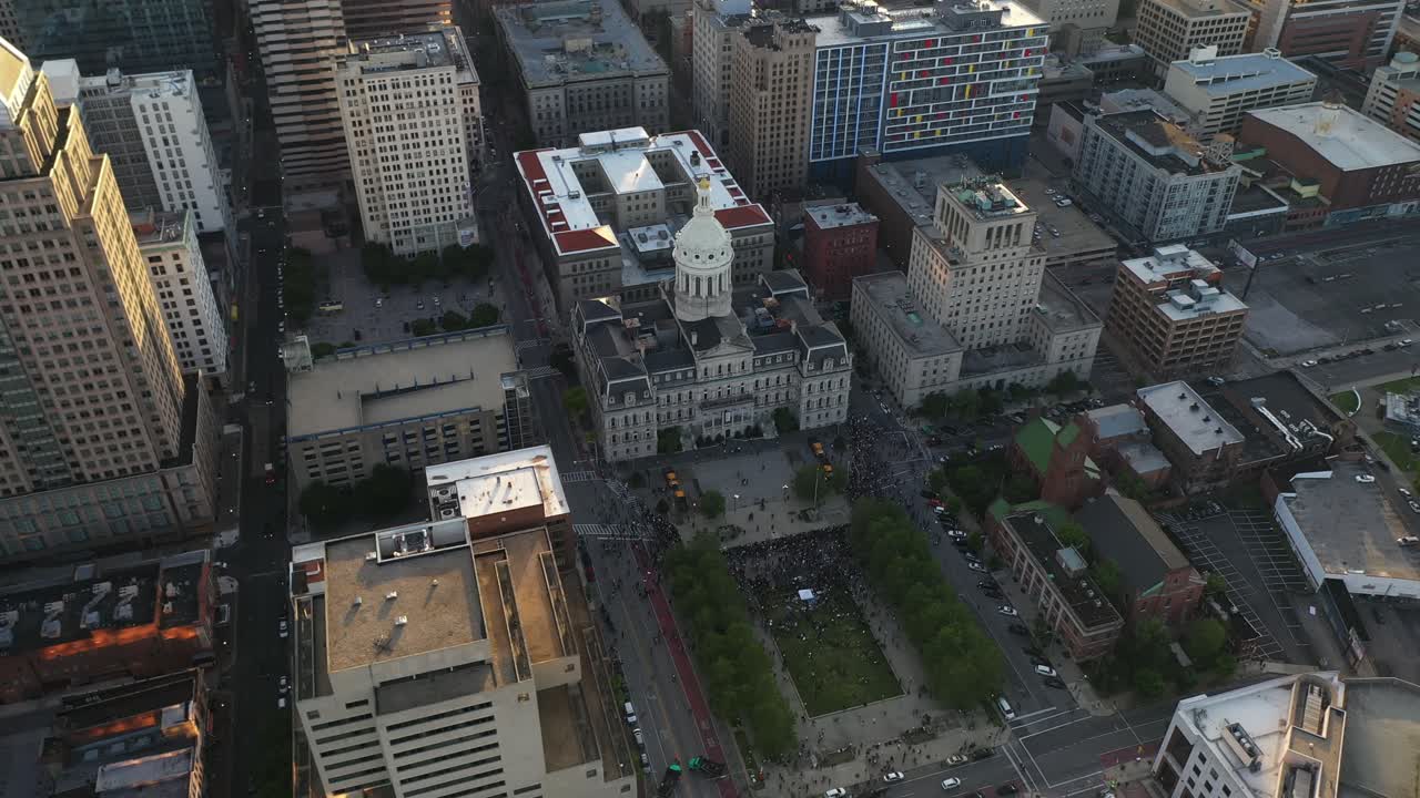 Aerial View of Black Lives Matter Protesters in Front of Baltimore Maryland USA City Hall, Following the Killing of George Floyd