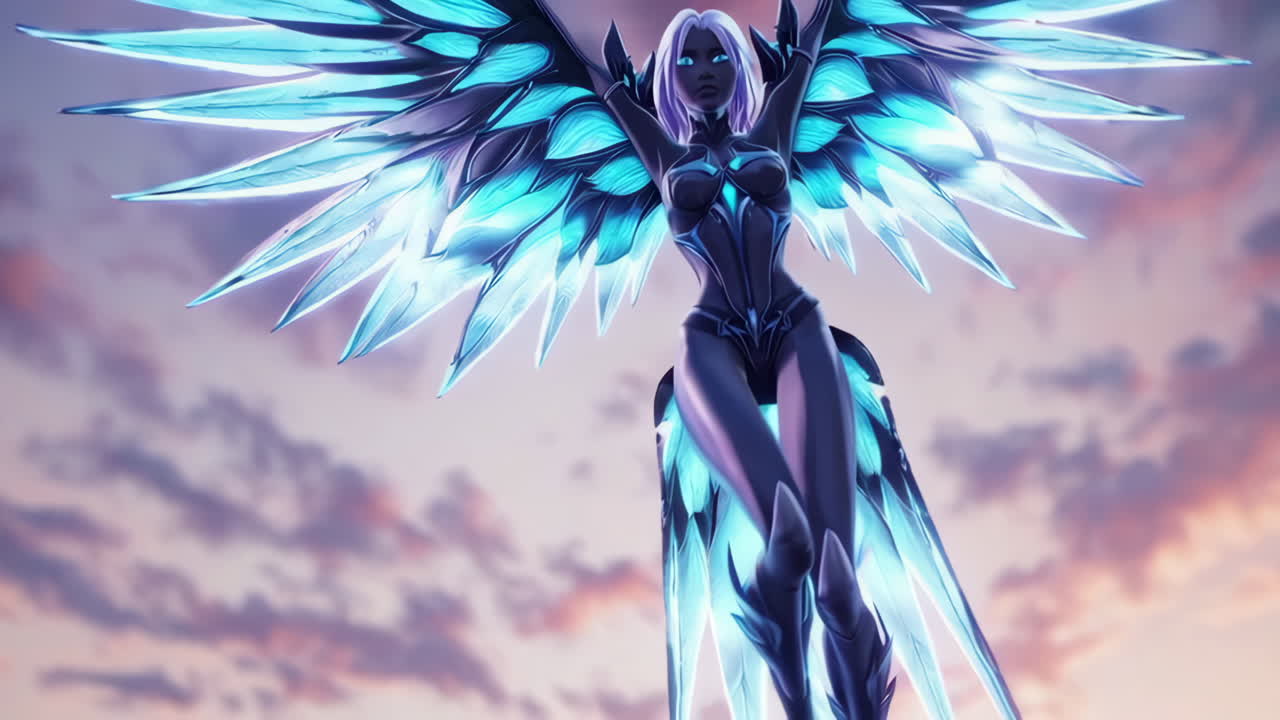 Digital Art of a Glowing Ice Angel