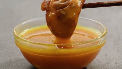 crispy pork belly with orange sauce