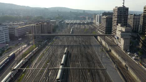 cinematic establishing shot of central rail station in zurich, switzerland