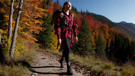 woman hiking in autumn mountains