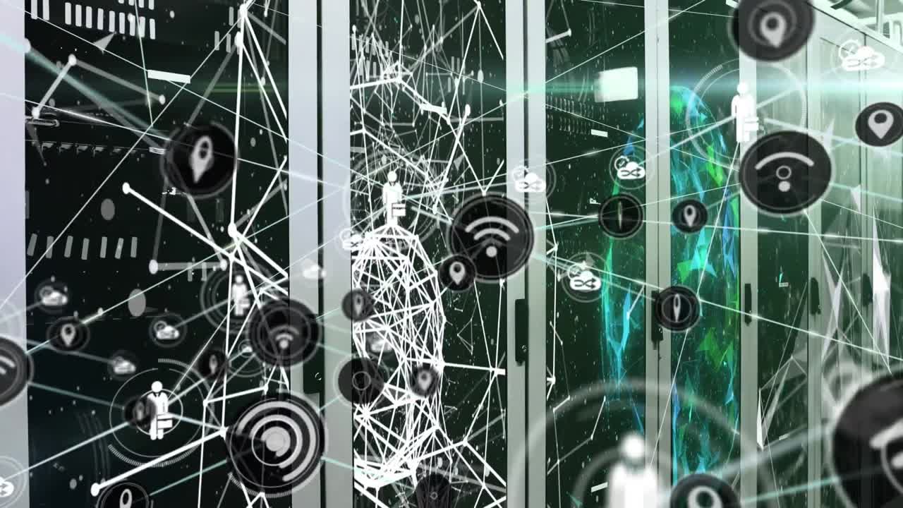 animación de la red de conexiones a través de la sala de servidores