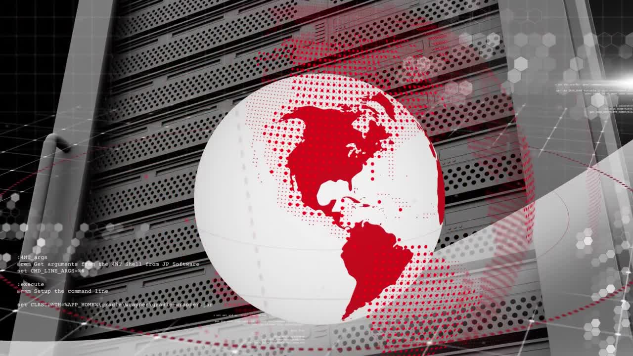 animación del globo y procesamiento de datos sobre la sala del servidor