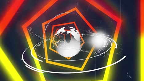 Animation-Geometrischer-Grafiken-über-Dem-Globus-Auf-Dunklem-Hintergrund