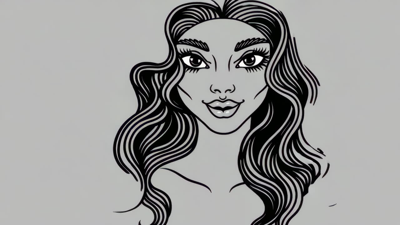 Black and White Line Art Portrait of a Woman