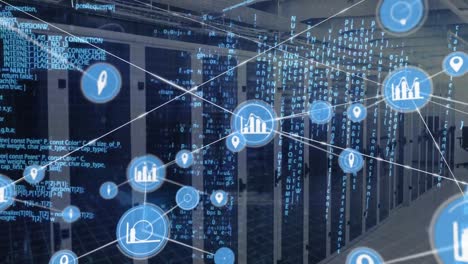 Animation-Eines-Netzwerks-Digitaler-Symbole-Und-Datenverarbeitung-Vor-Dem-Computerserverraum