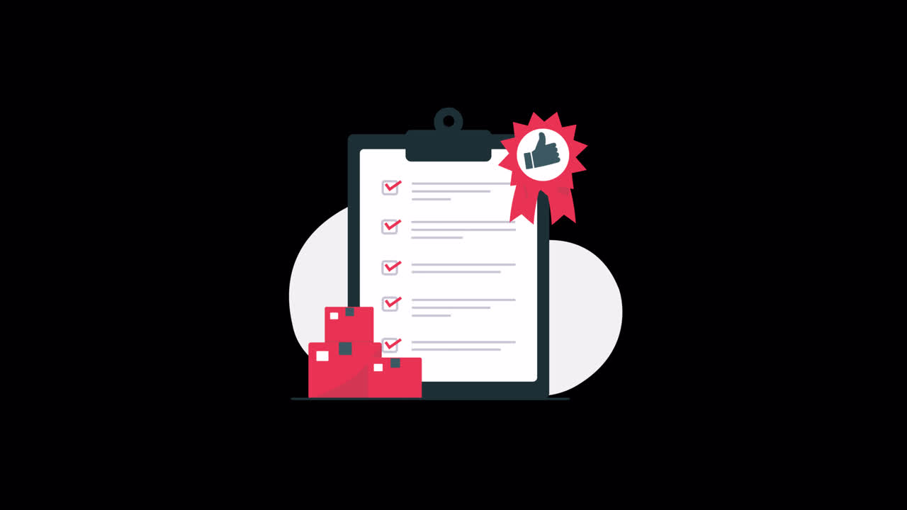 Animated Checklist with Boxes and Thumbs Up Ribbon