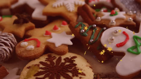 animación de estrellas flotando sobre el hombre de jengibre galletas de navidad