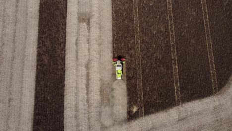 Slow-tracking-shot-of-a-combine-harvester-during-a-feed-bean-harvest