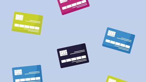 online commerce animation with credit cards pattern