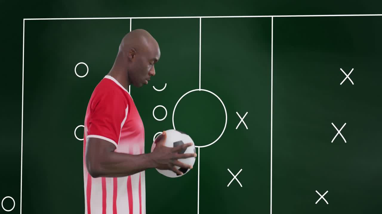 animación del plan del estadio sobre el jugador de fútbol masculino afroamericano