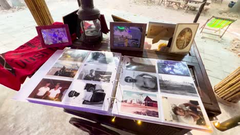 photo album with framed pictures and decorations