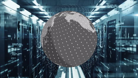 animation of globe and data processing over computer servers