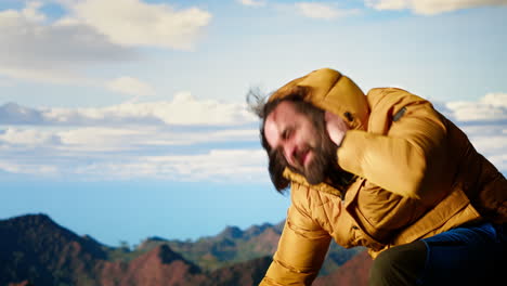 hiker underestimates the power of mountain winds and slipping on rocks