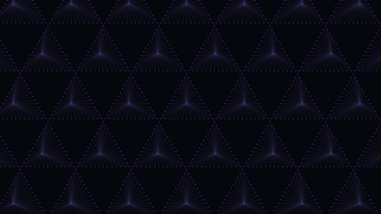 цифровой узор из неоновых треугольников в ряд с неоновыми точками на темном градиенте