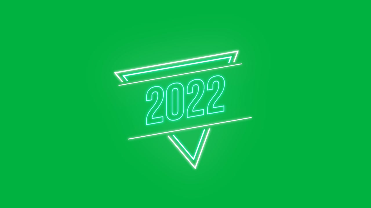 Animazione del testo 2022 in neon blu e rosa con un triangolo su sfondo bianco.