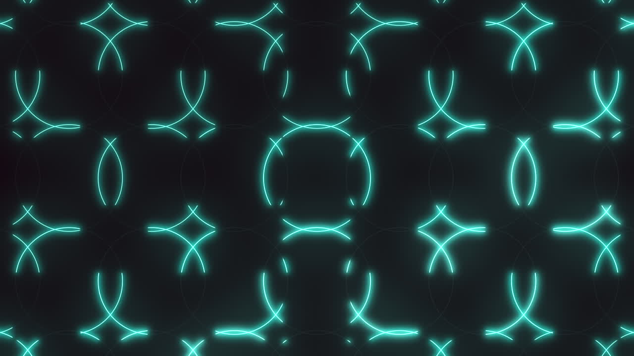 Symmetrical neon blue circle pattern on black background