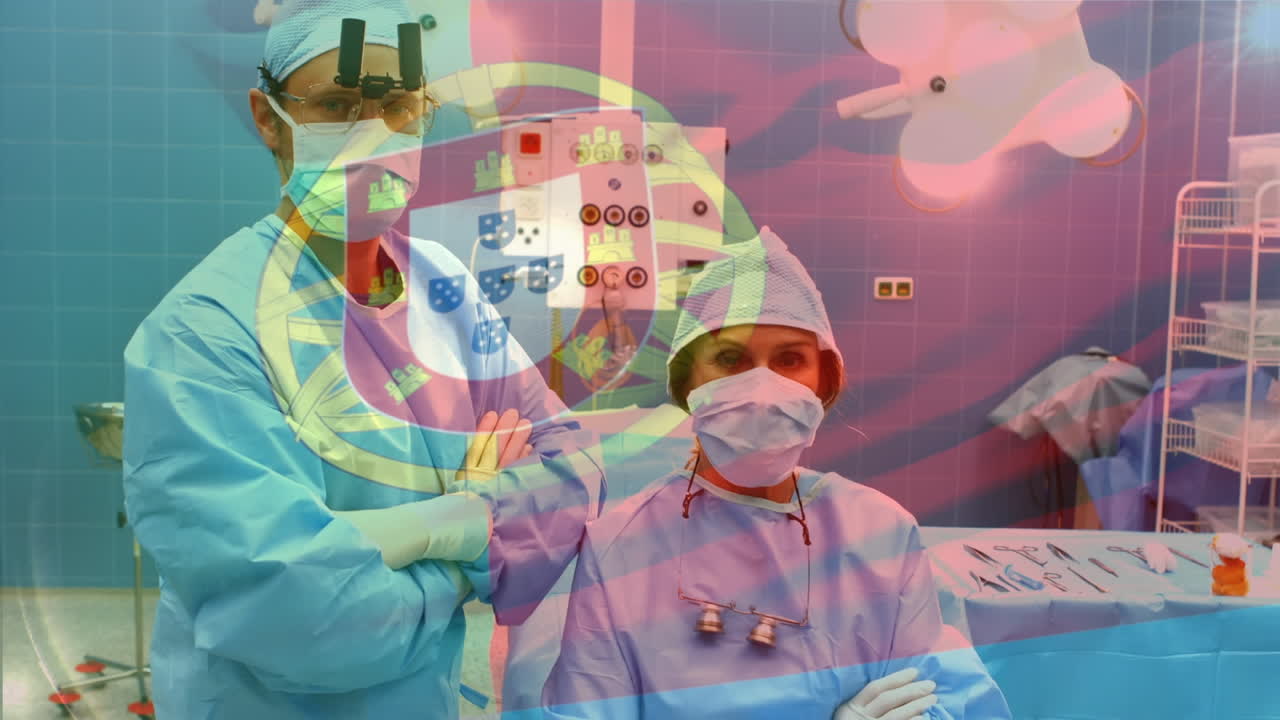 수술실에서 외과 의사 들 위 에 포르투갈  ⁇ 발 이 흔들리는 애니메이션