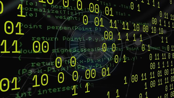 Animation of data processing over black background