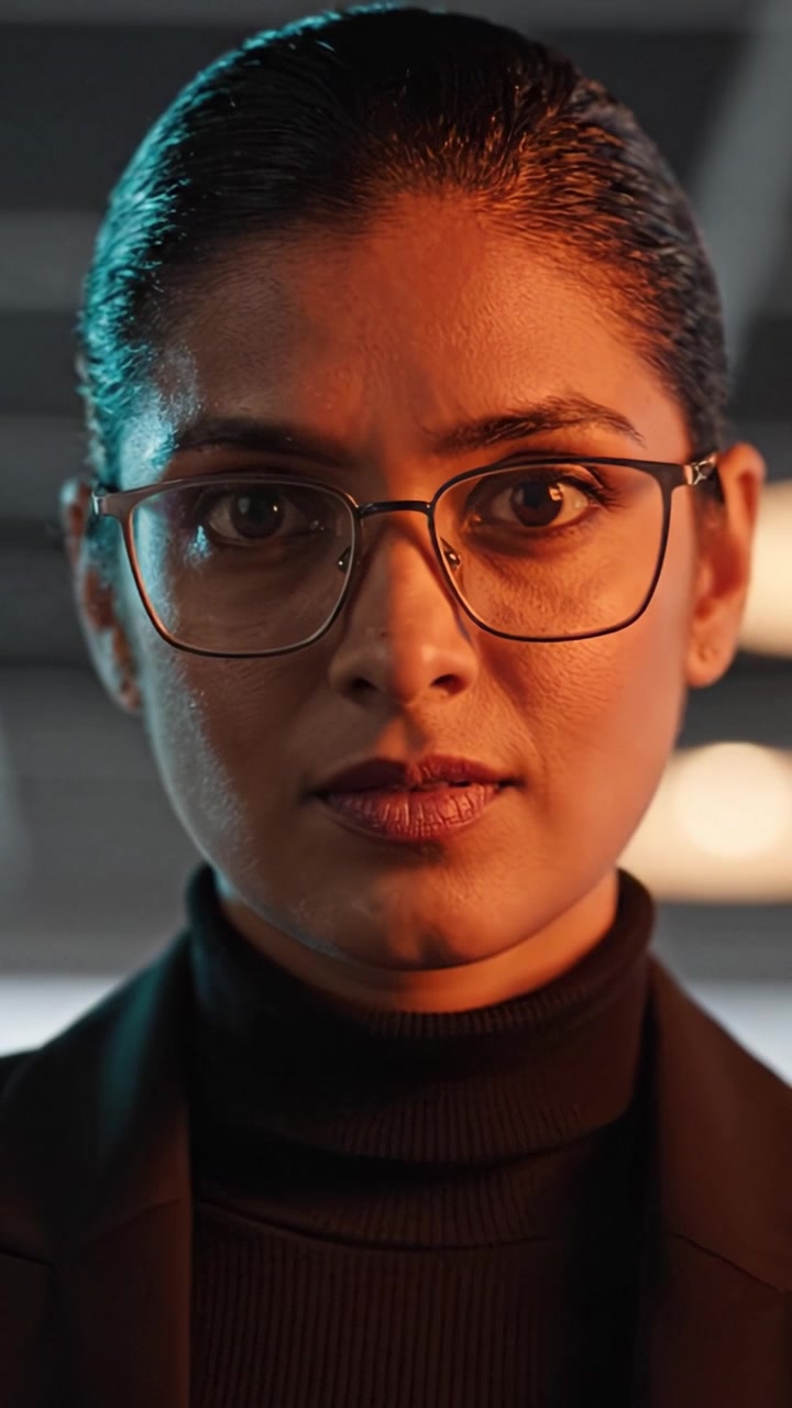 A Confident Professional in Glasses: Close-Up Portrait Capturing Intrigue and Determination in a Contemporary Setting with Artistic Lighting and Shadow Play.