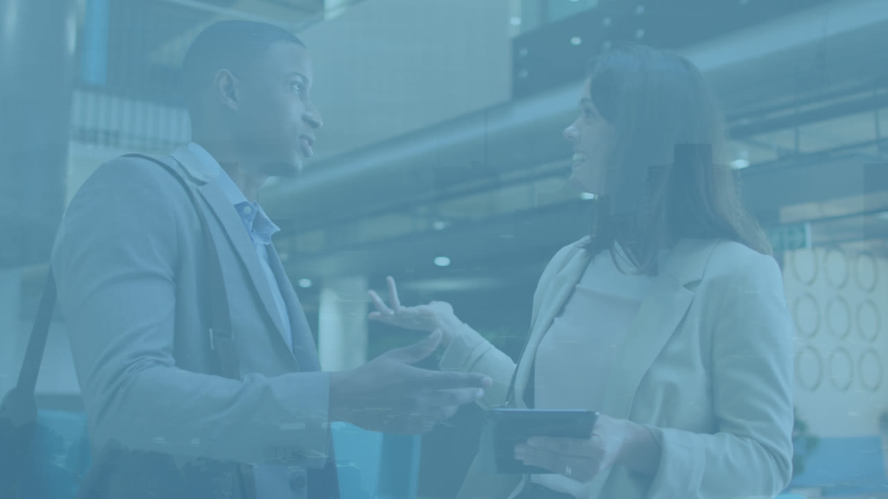 animazione del paesaggio urbano su diversi uomini d'affari in ufficio