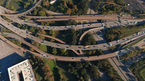 Birds-eye-view-of-traffic-on-I-45-freeway-in-downtown-Houston