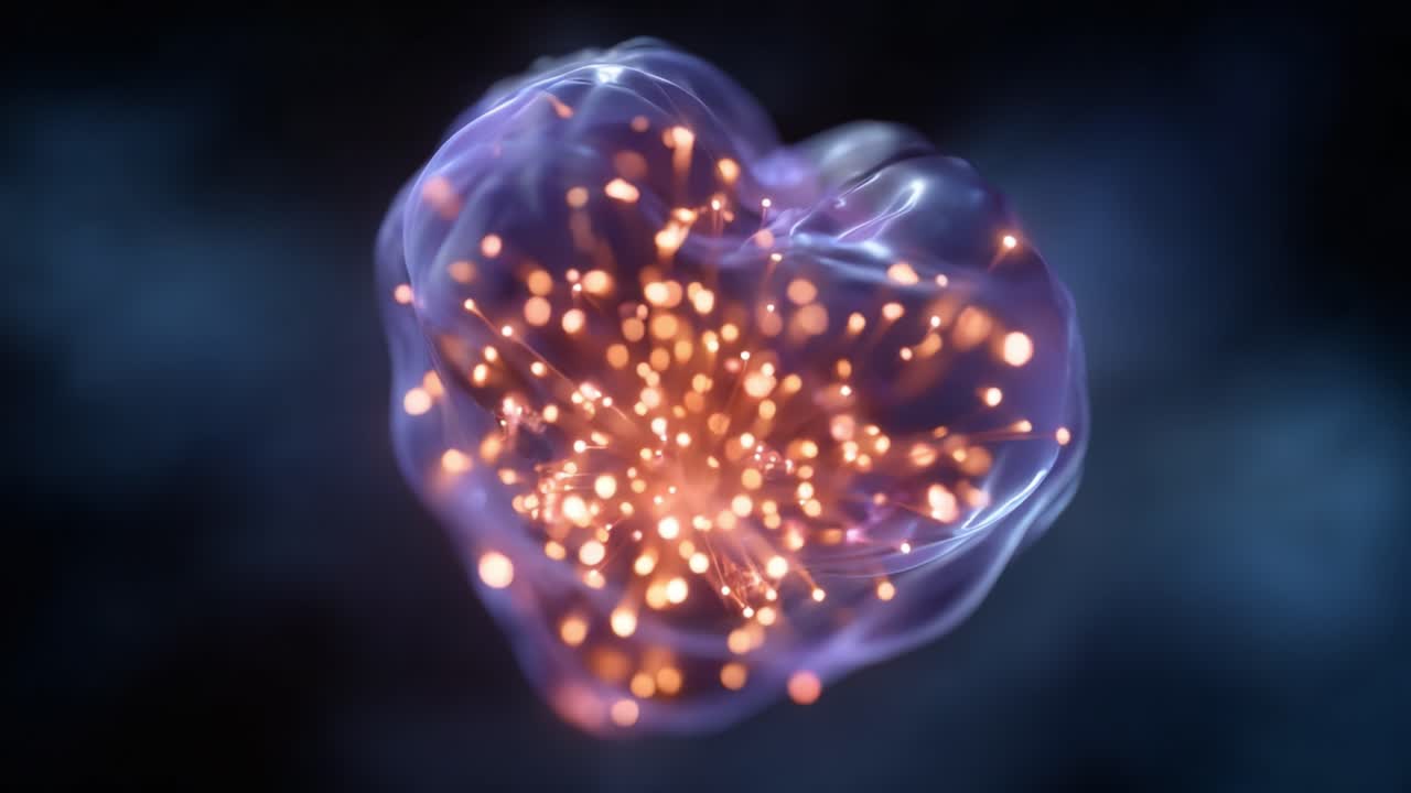 Un'eterea formazione a forma di cuore risplende di energia vibrante, circondata da una misteriosa atmosfera oscura, che mette in mostra uno straordinario spettacolo di luci scintillanti e movimento