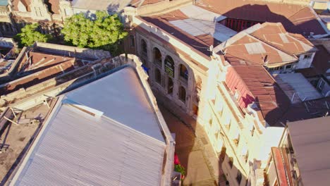 drone fly above traditional colonial concha y toro neighborhood, santiago chile