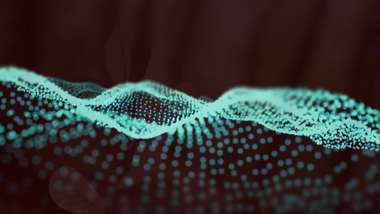 Animation of moving wave of dots over black background