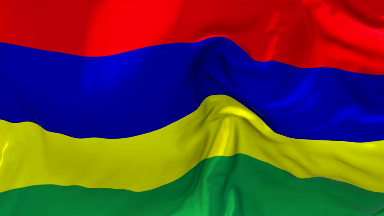 bandera de mauritius ondeando en el viento animación en cámara lenta. 4k textura de tela realista bandera soplando suavemente en un día de viento fondo de bucle continuo sin costuras.