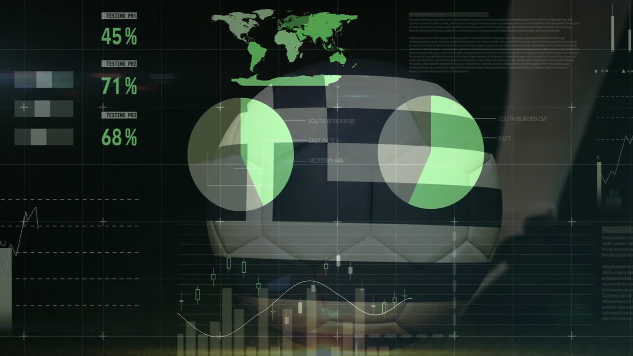 Animation of futuristic data visualization with world map on robotic face