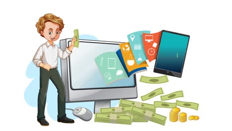 niño mostrando crecimiento financiero y éxito comercial
