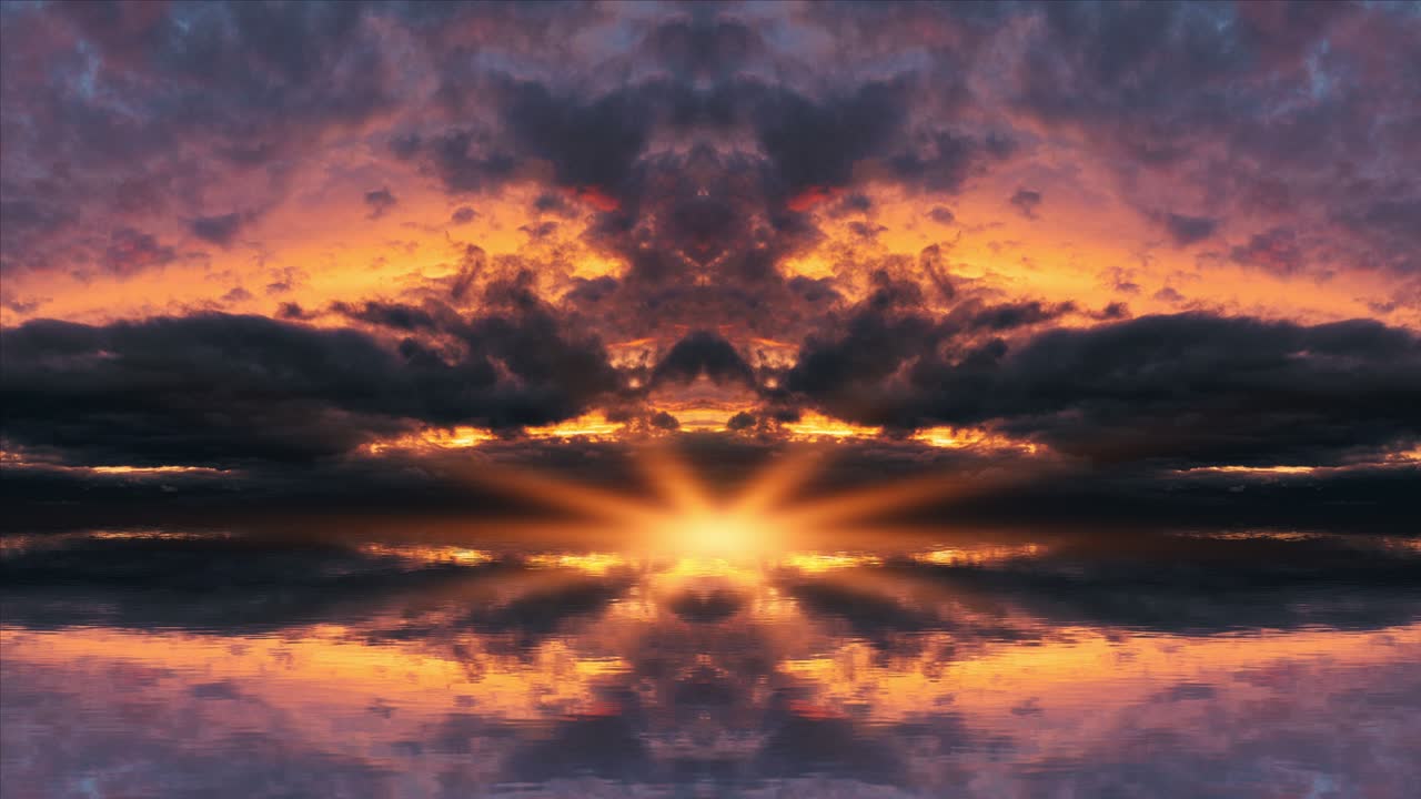 el resplandor del sol se levanta sobre el agua del lago contra el telón de fondo de nubes oscuras épicas y se ilumina.