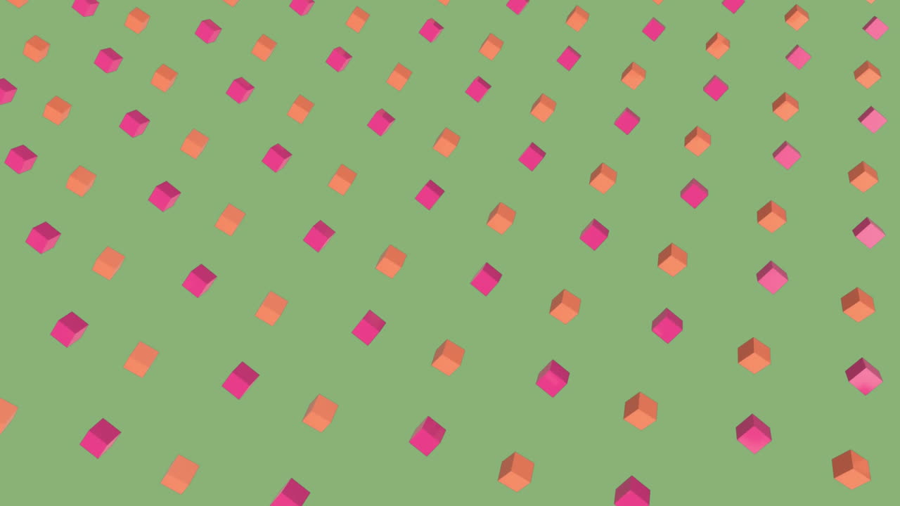 3d 분홍색과 오렌지색 사각형 녹색 배경
