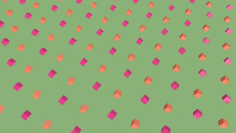 3d cuadrados rosados y naranjas fondo verde