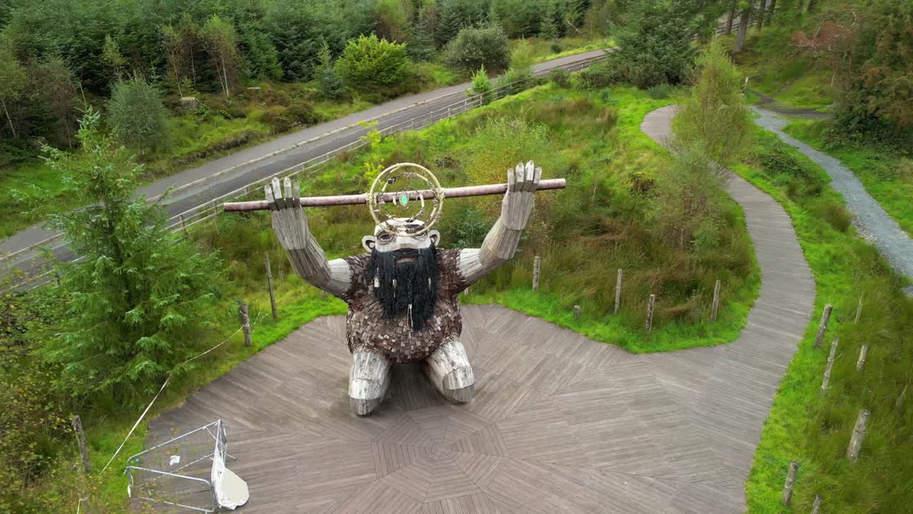Clockwise 4K aerial video of Ceoldán the Stargazer, Giant of Davagh in the Sperrin Mountains in Northern Ireland. Filmed in 4K, 30FPS and with Rec709 color
